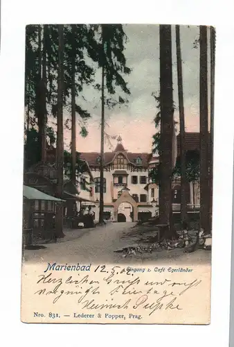 Ak Marienbad Eingang z. Café Egerländer 1902