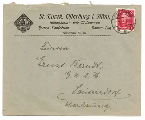 Brief Turek Osterburg i. Altmark Modewaren 1926