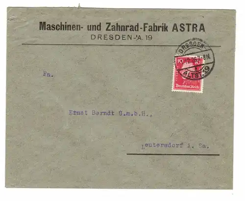 Brief Maschinen und Zahnrad Fabrik ASTRA Dresden A19  1926