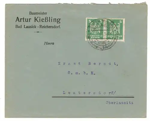 Brief 1925 Baumeister Artur Kießling Bad Lausick Reichersdorf