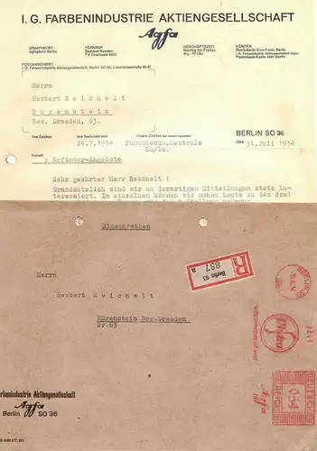 Briefkopf IG Farbenindustrie AG Agfa Berlin mit Kuvert R-Brief 1934 !