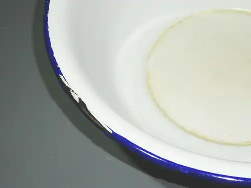 DDR Emaille Waschschüssel Ø 28 cm Weiß blauer Rand Pflanzschale Schüssel (3