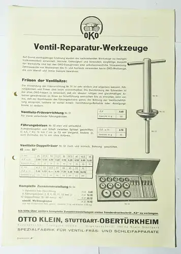 Konvolut Werbe Prospekte Otto Klein Stuttgart Obertürkheim Ventil Schleifer Kfz