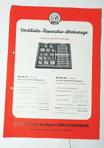 Konvolut Werbe Prospekte Otto Klein Stuttgart Obertürkheim Ventil Schleifer Kfz