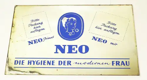 Alter Reklame Spiegel NEO Hygiene der Frau DDR Glasschild Werbung Drogerie !