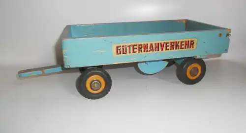 DDR Holz Traktor Trecker mit Anhänger Güternahverkehr um 1950/60