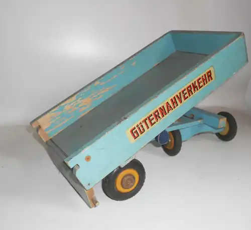 DDR Holz Traktor Trecker mit Anhänger Güternahverkehr um 1950/60