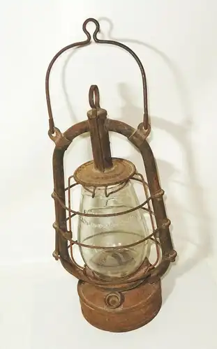 Alte Petroleumlampe Glas Fleurhand Feuerhand Bat 6 DR Patente vor 1945