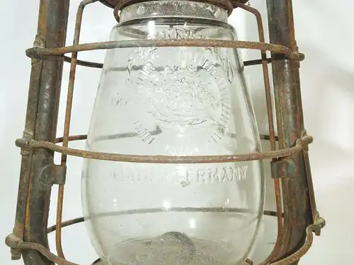 Alte Petroleumlampe Glas Fleurhand Feuerhand Bat 6 DR Patente vor 1945