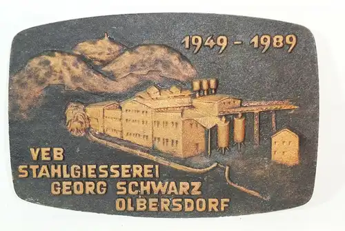 Andenken Metallschild VEB Stahlgiesserei Georg Schwarz Olbersdorf 1949-1989 Deko