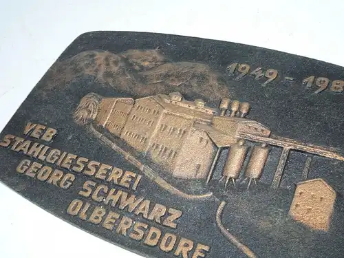 Andenken Metallschild VEB Stahlgiesserei Georg Schwarz Olbersdorf 1949-1989 Deko