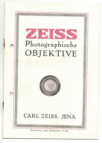 Prospekt Carl Zeiss Jena photographische Objektive 1922 !