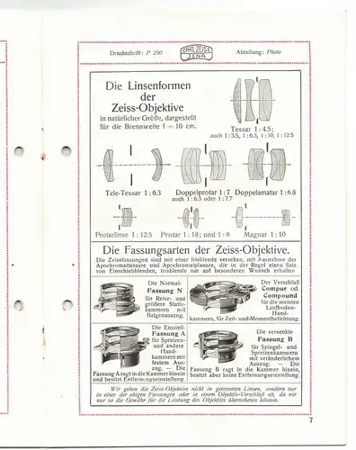 Prospekt Carl Zeiss Jena photographische Objektive 1922 !