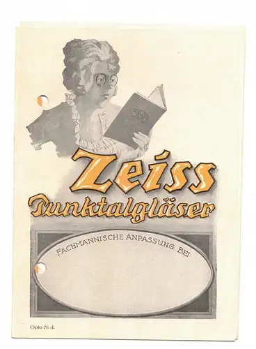 Reklame Prospekt Zeiss Punktalgläser Brillengläser 1920er