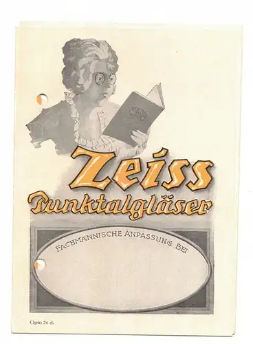 Reklame Prospekt Zeiss Punktalgläser Brillengläser 1920er 