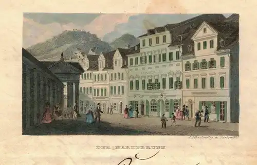 Brief 1867 kolorierte Lithografie Der Markbrunn Carlsruhe Karlsbad ! (D10