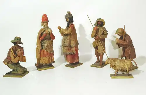 Uralte Weihnachtsfiguren heilige Könige Figuren aus Papier Volkskunst 1850/1900