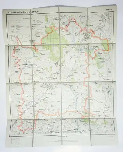 Alte Leinen Landkarte RIESA  1:50.000 Vintage ! (L