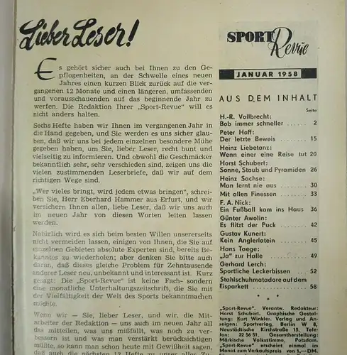 Sport Revue DDR 1 / 1958 Zeitschrift Sportverlag Berlin !