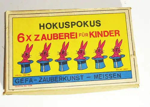 Zauberkasten Hokuspokus 6 x Zauberei für Kinder GEFA Zauberkunst Meissen 1979 !