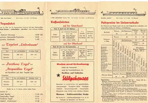 Prospekt Fahrplan Fahrten 1960 Stern und Kreisschifffahrt Berlin Steglitz (H8