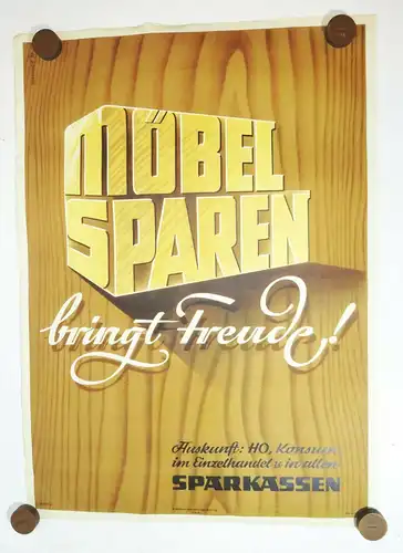 Altes Plakat Möbel Sparen bringt Freude! Konsum Sparkasse 1950 DDR vintage print
