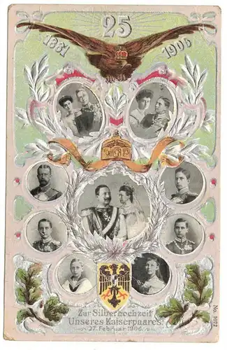 Präge Litho Ak zur Silberhochzeit unseres Kaiserpaares 1906 Wilhelm II (A4070