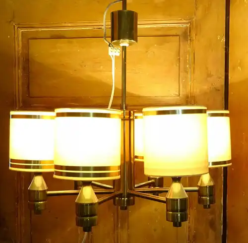 DDR Deckenlampe 1970er 1980er Messing 6armig beige Deko Vintage Mid Century lamp