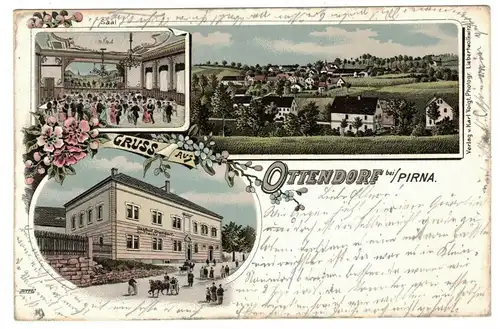 Litho Ak Ottendorf bei Pirna 1902 Gasthof (A4044