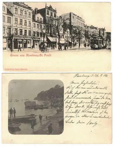 2 x Ak Litho Hamburg St.Pauli Straßenbahn & Foto Karte 1902/1904 (A4083
