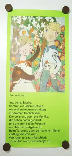 DDR Poster Plakat Freundschaft Kinder Deko Vintage Naive Malerei Druck Print !