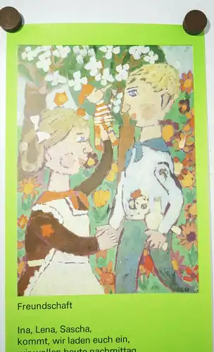 DDR Poster Plakat Freundschaft Kinder Deko Vintage Naive Malerei Druck Print !