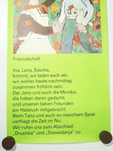 DDR Poster Plakat Freundschaft Kinder Deko Vintage Naive Malerei Druck Print !