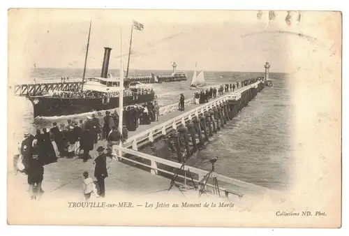 Litho Ak Trouville sur Mer Les Jetees au Moment de la Marée France 1902