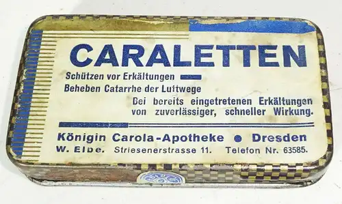 Alte Blechdose Caraletten Schützen vor Erkältung Königin Carola Apotheke Dresden
