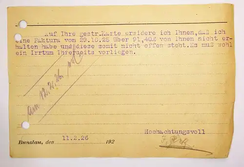 Reklame Postkarte J.Pick Bunzlau Schlesien 1926  (B1