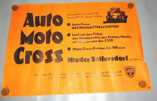 DDR Plakat Auto Motocross Niederseifersdorf 1987 AMDV Motorsport !