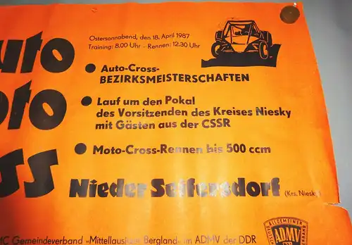 DDR Plakat Auto Motocross Niederseifersdorf 1987 AMDV Motorsport !