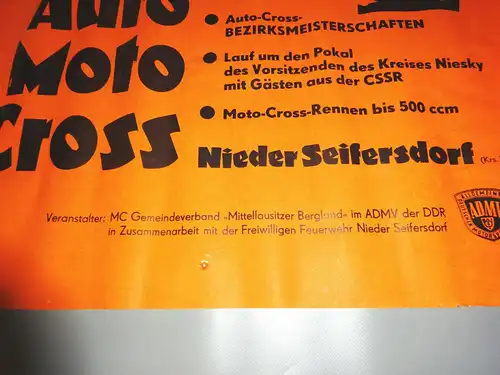 DDR Plakat Auto Motocross Niederseifersdorf 1987 AMDV Motorsport !