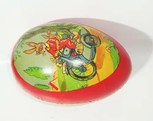 Osterei Papposterei Hase auf Motorrad Beiwagen Ostern Antik Pappe