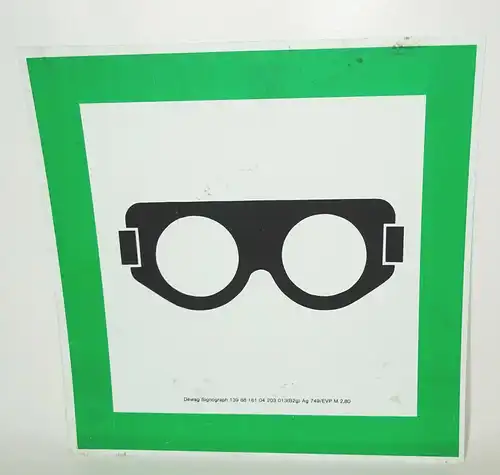 DDR Kunststoff Hinweisschild Warnschild Schutzbrille tragen Deko Industrie