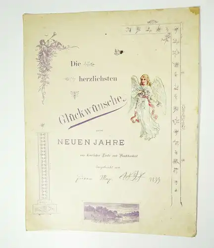 4 alte Schmuckbriefe Oblate Litho Deko Druck 1900 Neujahr ! (D7