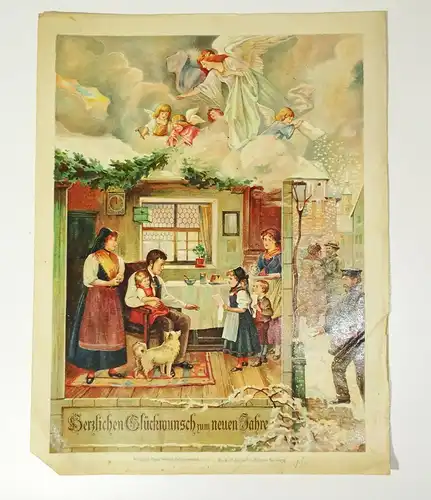 4 alte Schmuckbriefe Oblate Litho Deko Druck 1900 Neujahr ! (D7