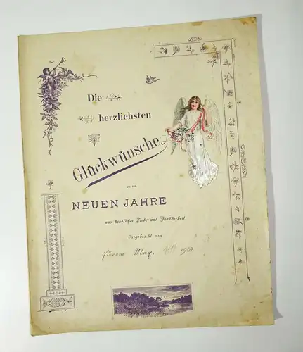 4 alte Schmuckbriefe Oblate Litho Deko Druck 1900 Neujahr ! (D7