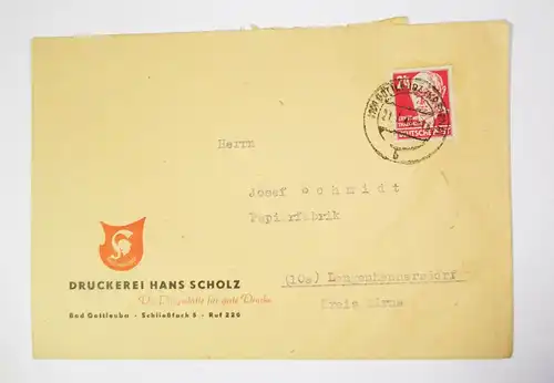 Werbe Brief 1949 Druckerei Hans Scholz Bad Gottleuba