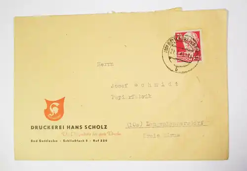 Werbe Brief 1949 Druckerei Hans Scholz Bad Gottleuba 