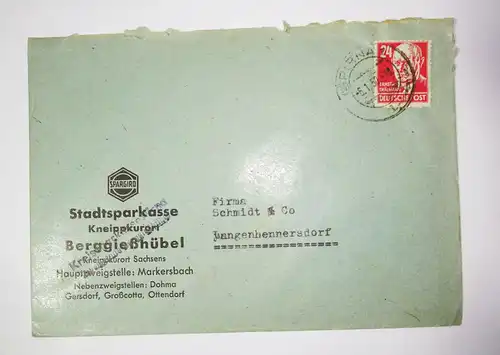 Werbe Brief 1950 Stadtsparkasse Berggießhübel 