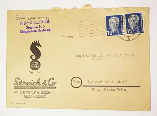 Werbe Brief 1951 Streich & Co Dresden N6