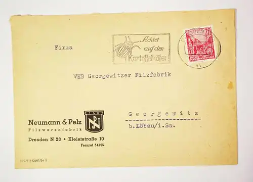 Werbe Brief 1955 Neumann & Pelz Filzwarenfabrik Dresden N23 ! (B1