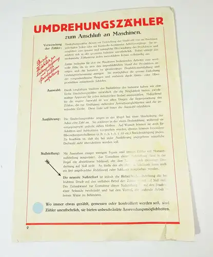 Werbeblatt Umdrehungszähler Irion & Vosseler Schwenningen Neckar 1930er (D7
